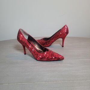 Halloween Costume Ruby Slippers Red Sequin Pointed-Toe Women's Heels Size 9